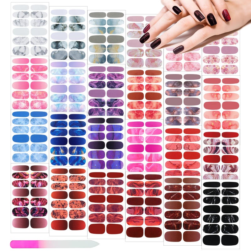 Maitys 336 Pieces 24 Sheets Full Wrap Nail Polish Strips Stickers Self Adhesive Gel Nail Strips Art Decals with File for Women DIY DecorationsVibrant Style